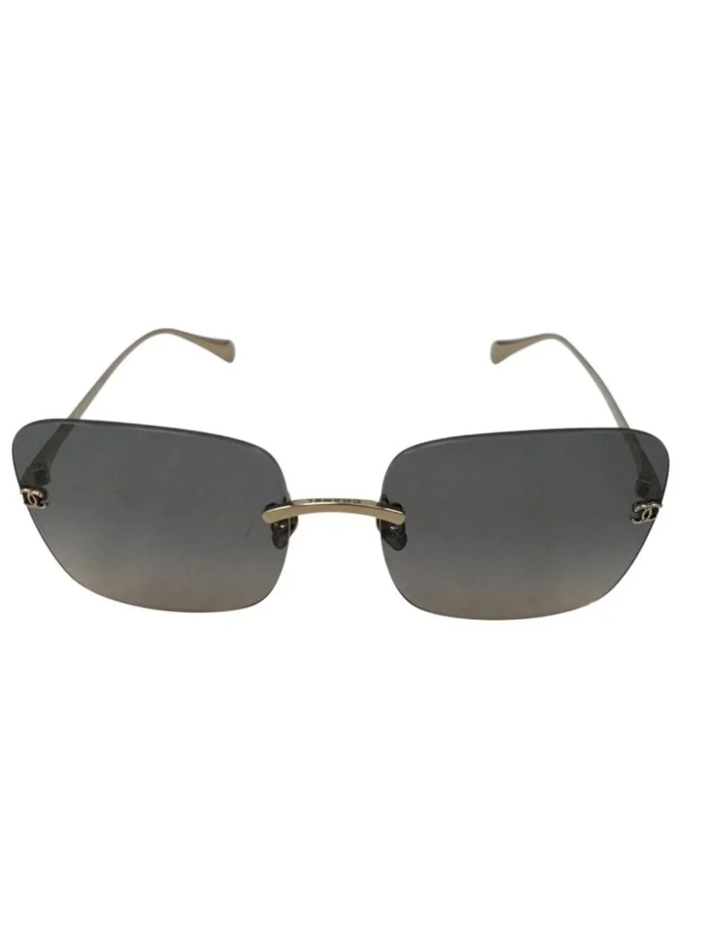 Chanel Sunglasses Rimless Square Titanium Gradient Lens Gold CC Logo Eyewear